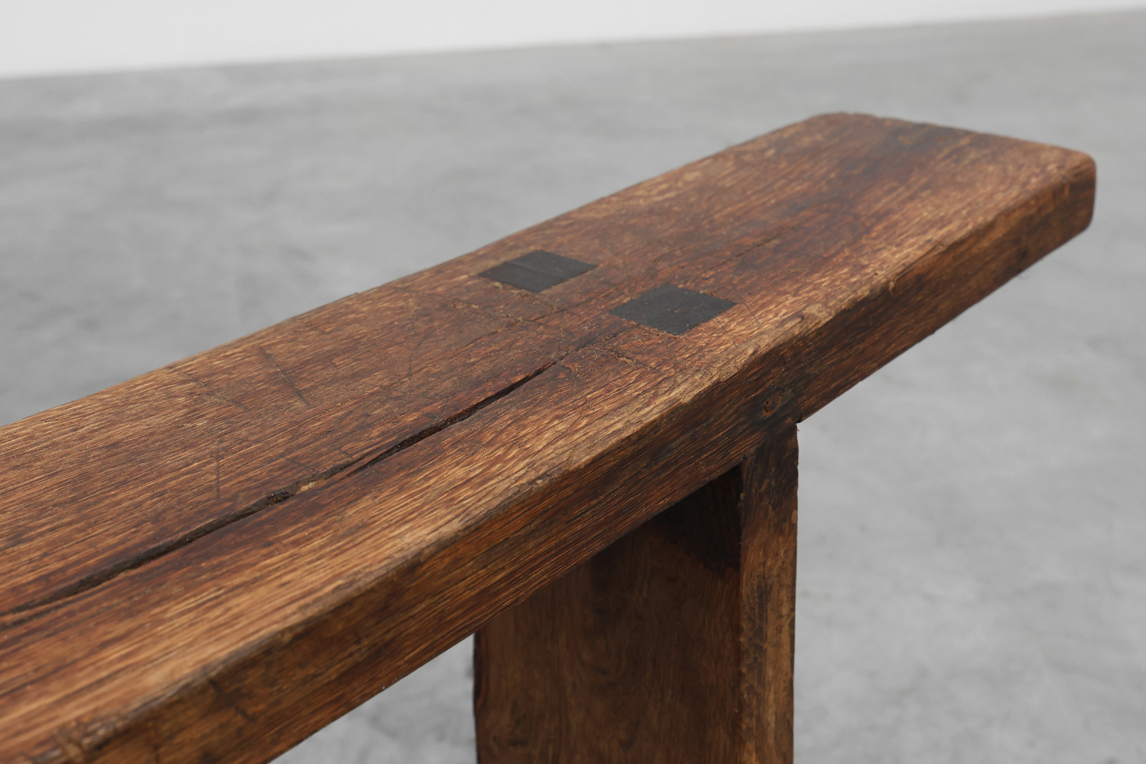 Rustic farmhouse bench in oak, France ca. 1820thumbnail